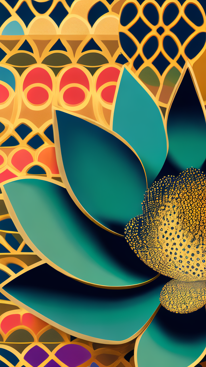 传统与时尚融合,荷花抽象图案设计展示 荷花,抽象风格,完整图案,色彩