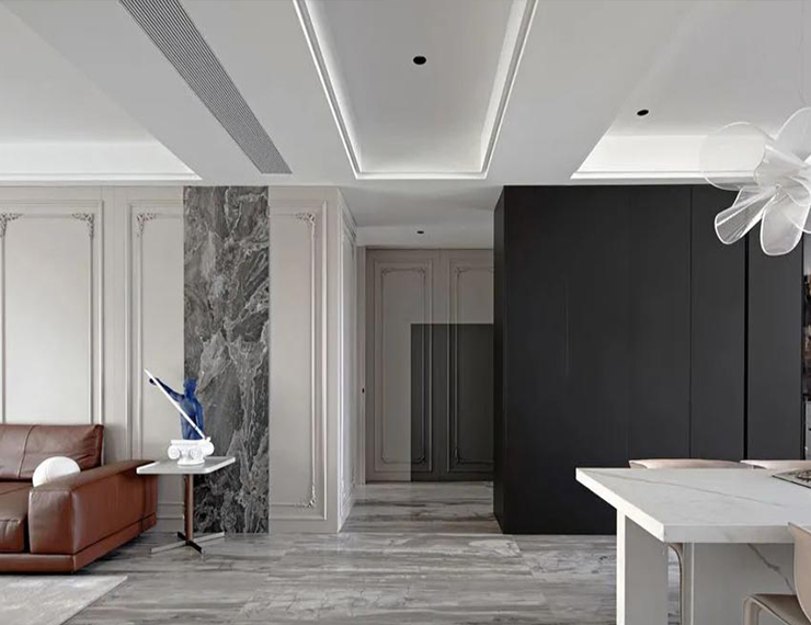 210㎡现代风格,温柔的香草奶油色 客厅温柔的香草奶油色护墙,拥有明朗