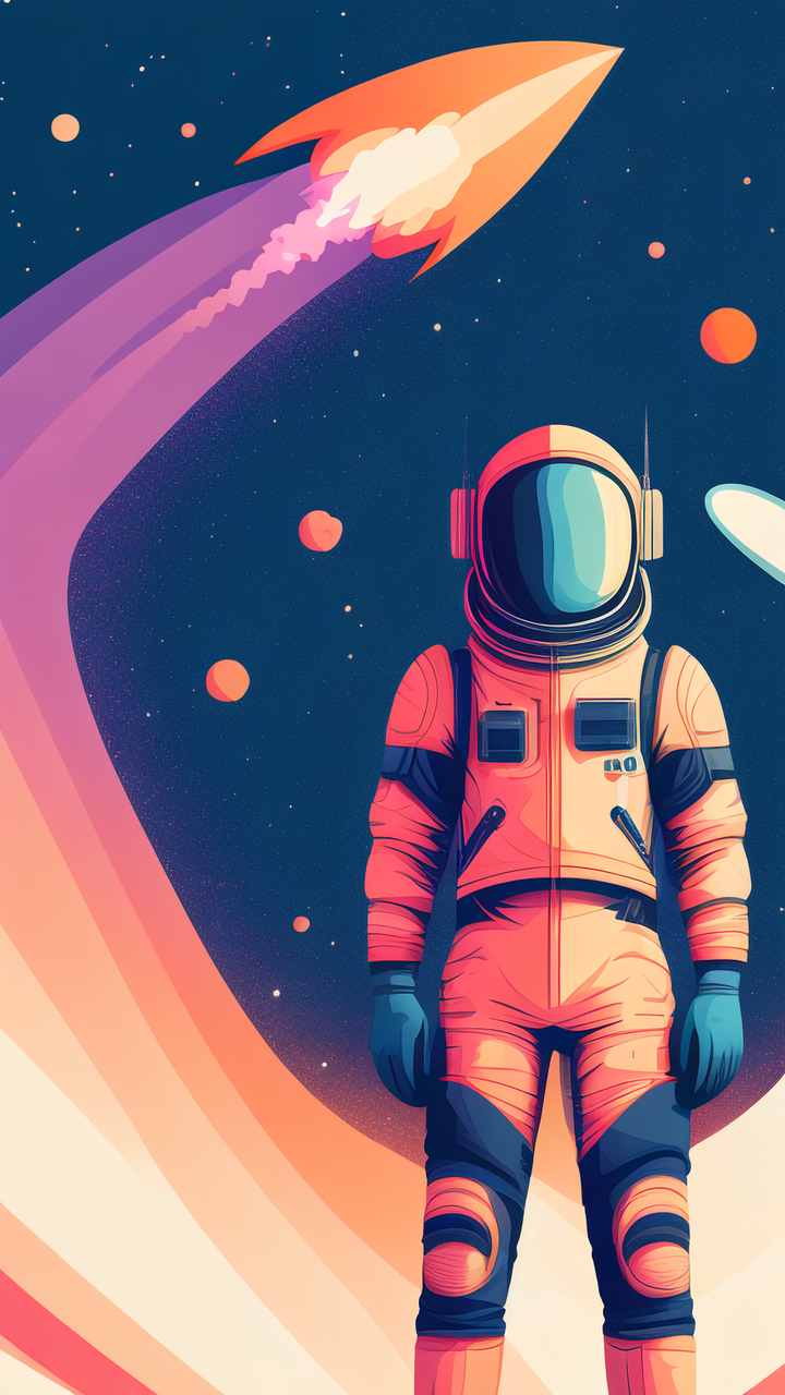 火箭发射迷失星系插画设计宇航员贴纸高质量 非常详细的火箭发射,迷失