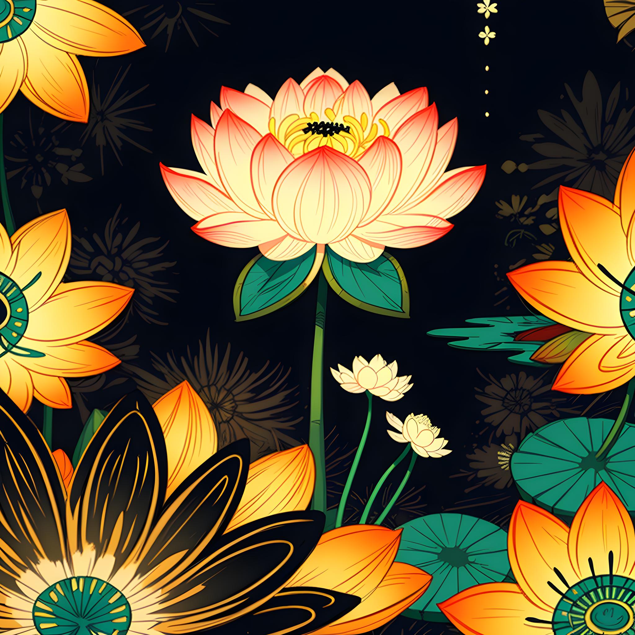 荷花-抽象风格cg图案,时尚古典结合 荷花  抽象风格 完整图案 色彩