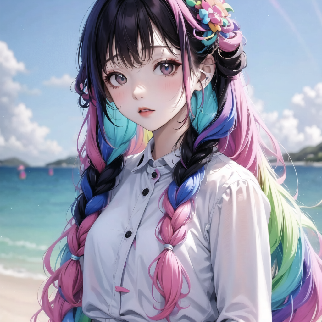 绮丽梦幻 #ai绘画# 78 绚丽多彩的长发, 97 蓝与粉交织的色彩.