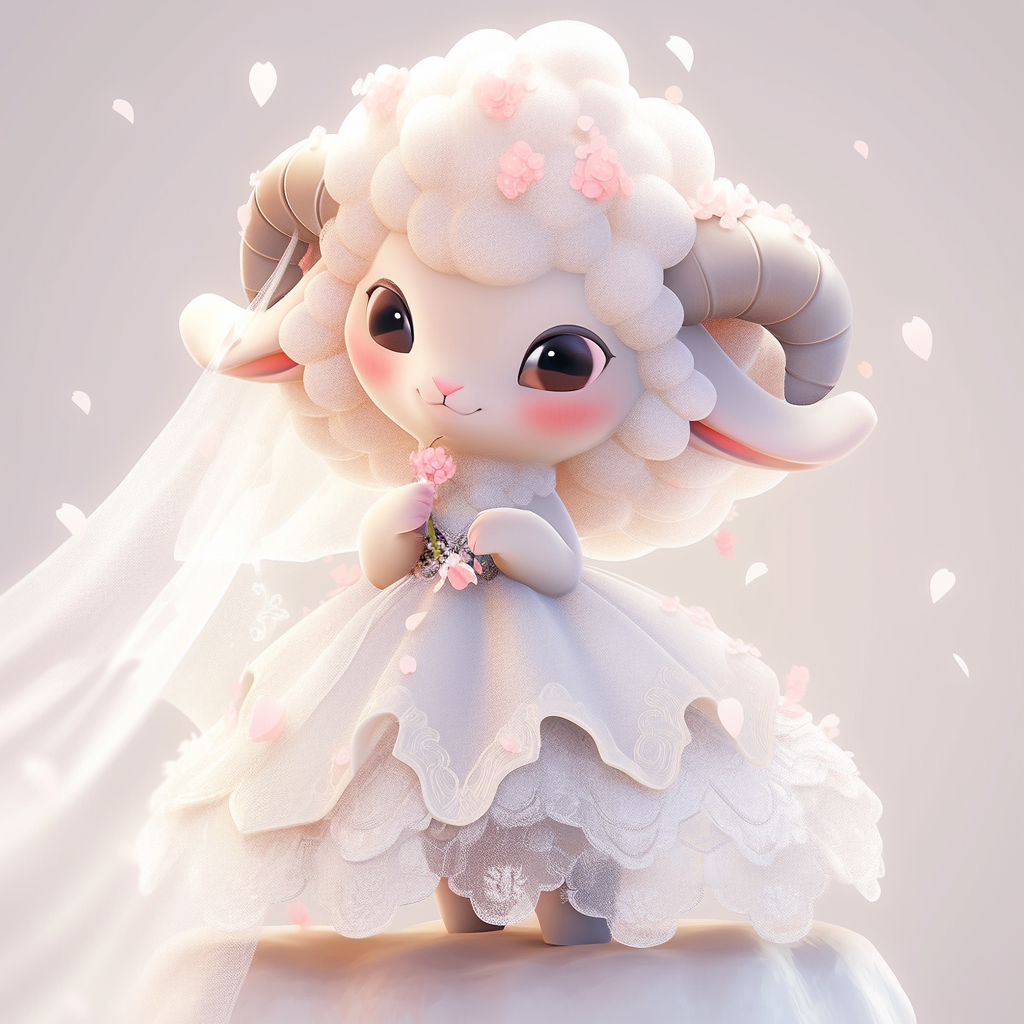 羊新娘的婚纱插画 ai创意分享 十二生肖系列之羊新娘(穿婚纱),第一集