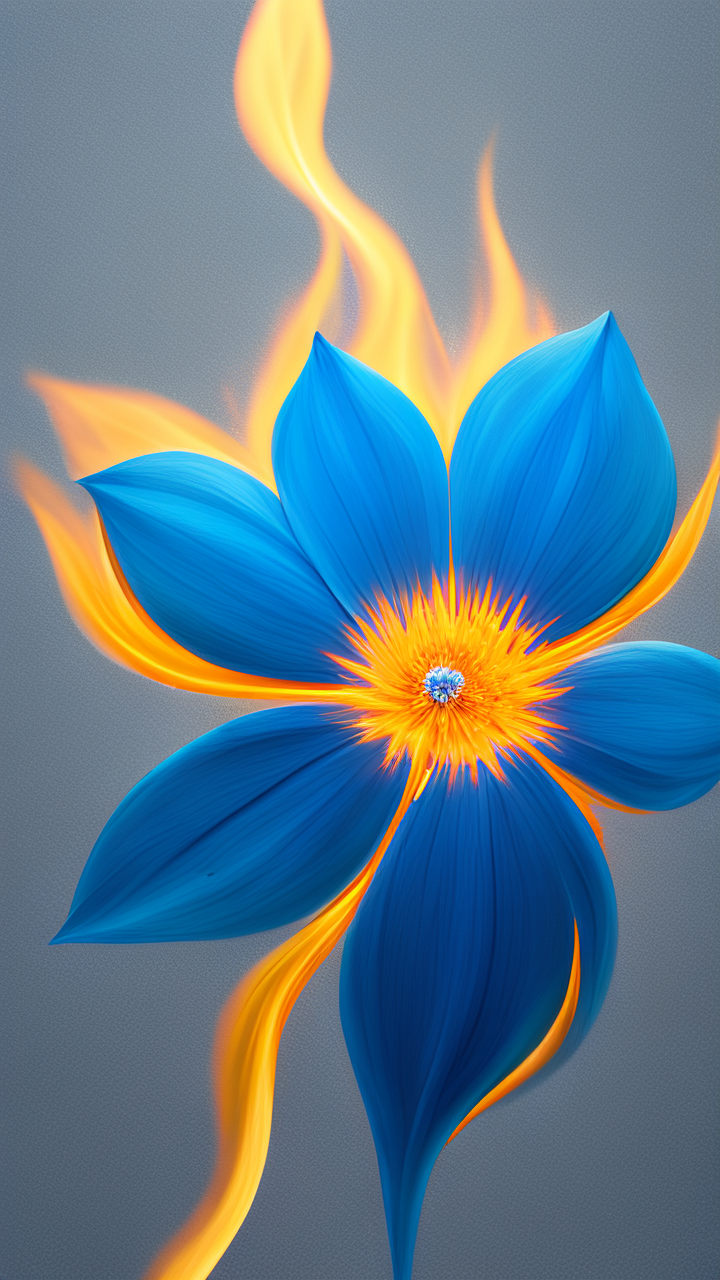 超现实主义的花朵,蓝色火焰做成的花瓣 超现实主义的花朵,蓝色火焰