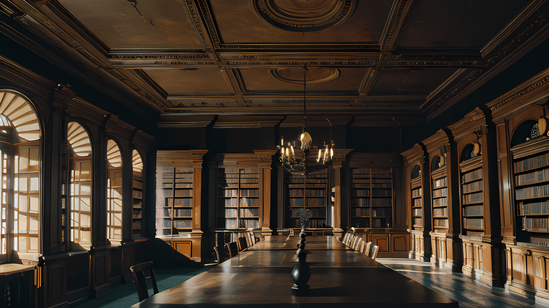 图为ai绘画生成的欧式图书馆,真的像是魔法世界的图书馆一样.