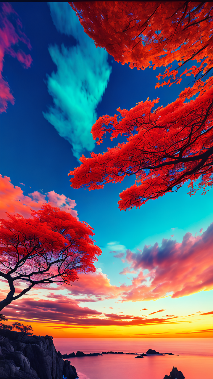 太阳落山,天空染上了橙红色的云彩,红日挂在瘦削的枝头,剑仙站在风中