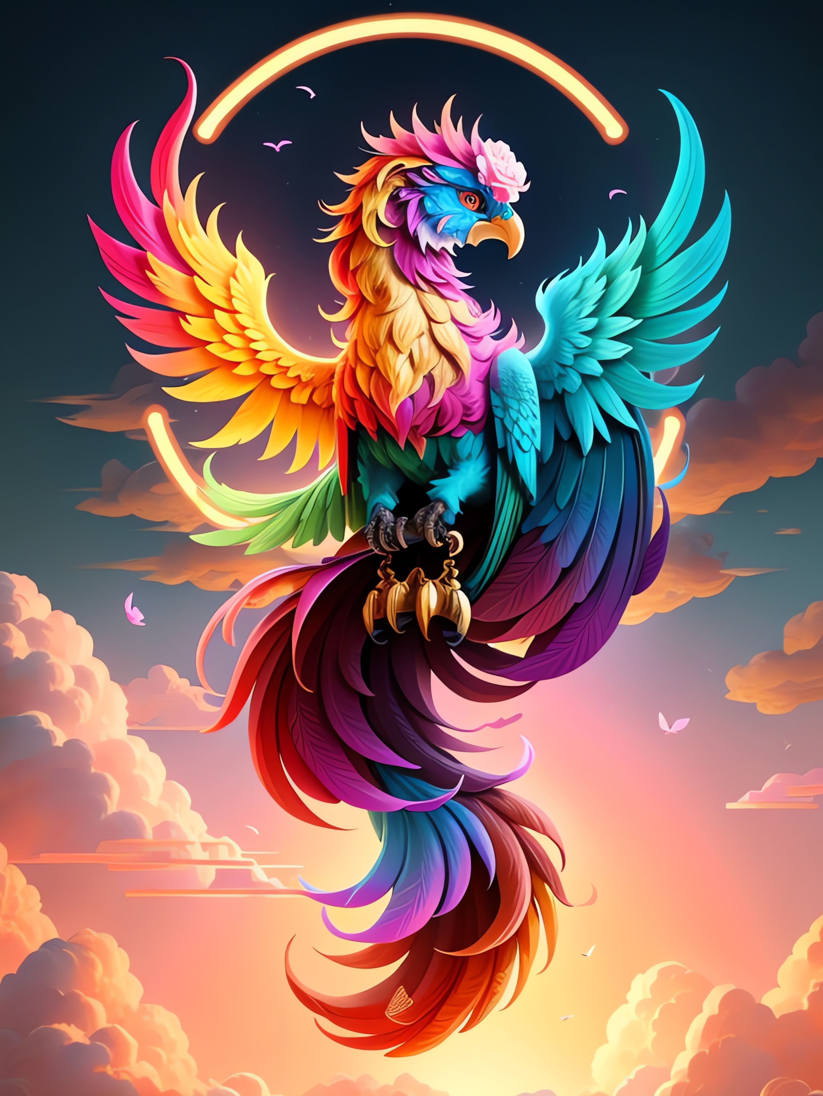 七彩凤凰 祥云图案 牡丹 中国风 刻画细致 七彩凤凰 祥云图案 牡丹