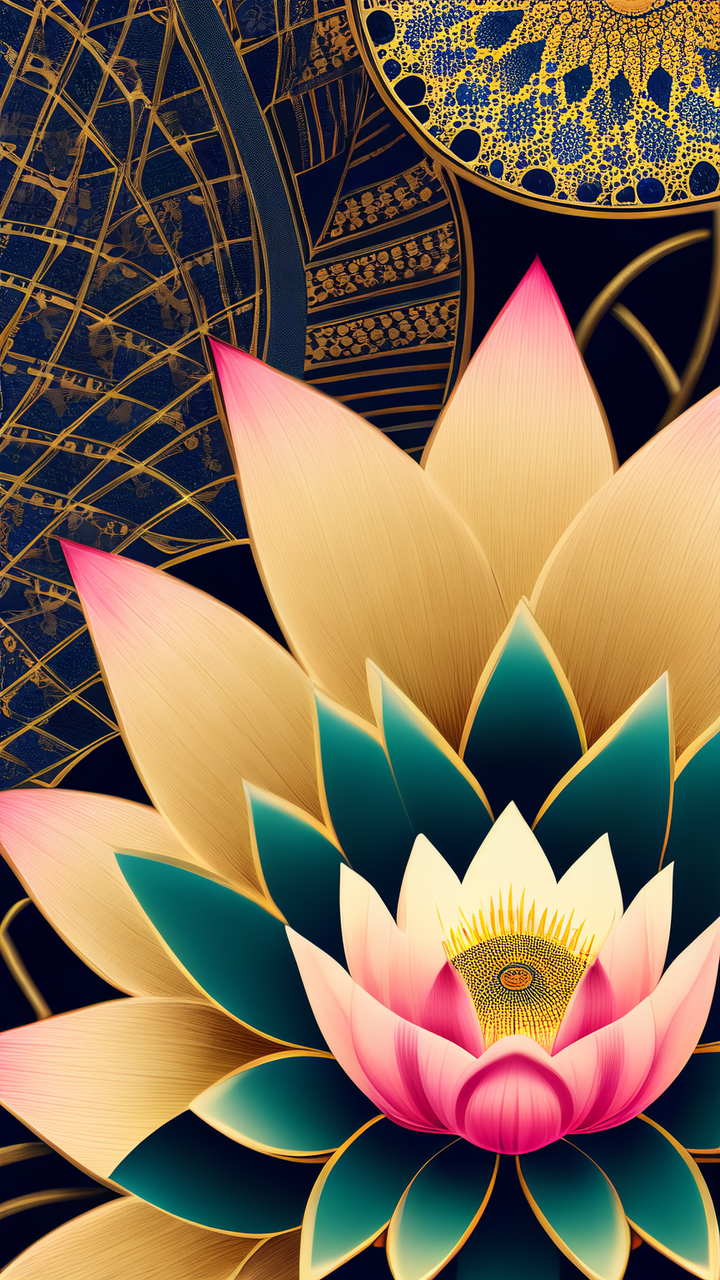 传统与时尚融合,荷花抽象图案设计展示 荷花,抽象风格,完整图案,色彩