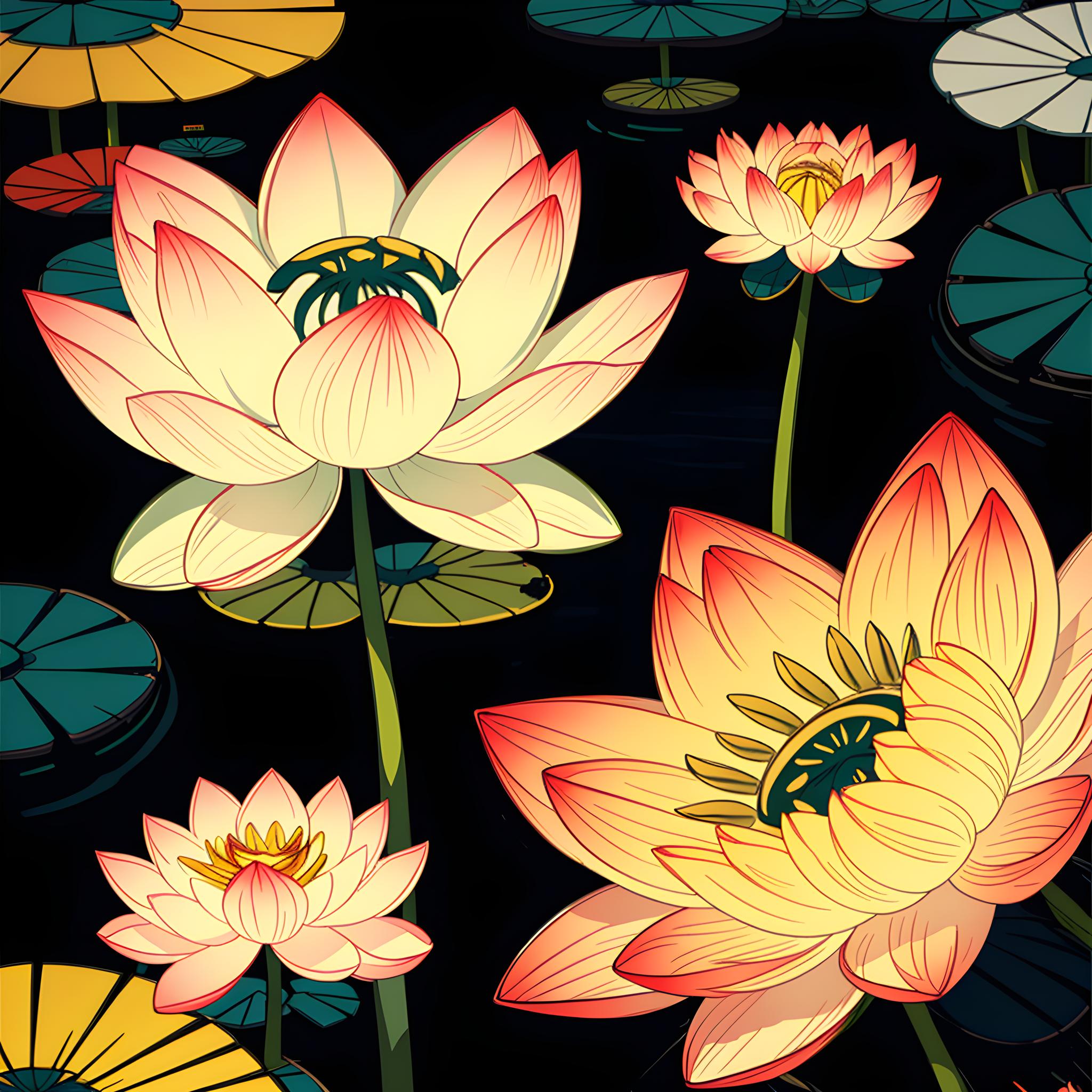 荷花-抽象风格cg图案,时尚古典结合 荷花  抽象风格 完整图案 色彩