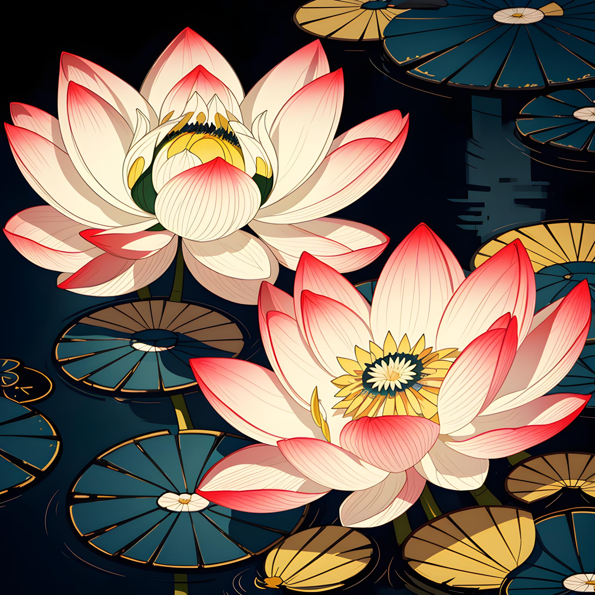 荷花-抽象风格cg图案,时尚古典结合 荷花