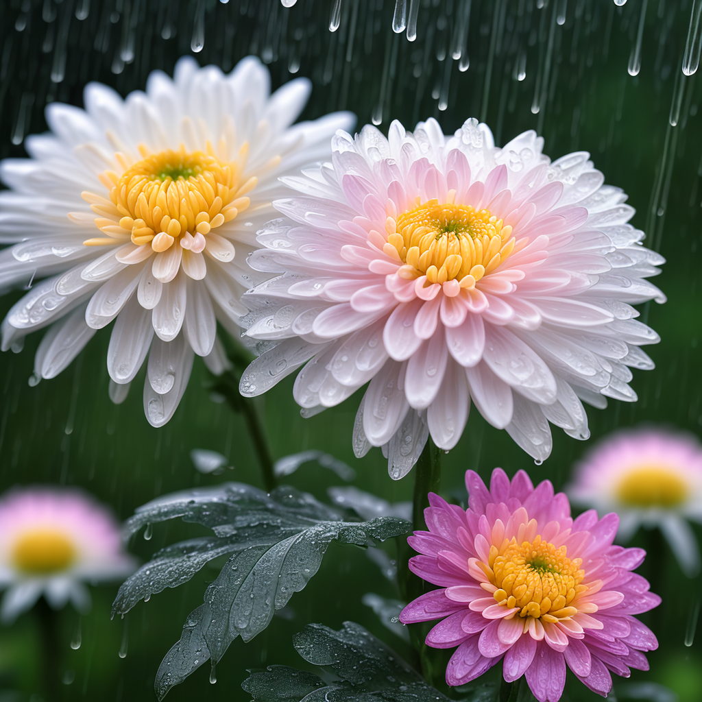 雨中菊花图片图片