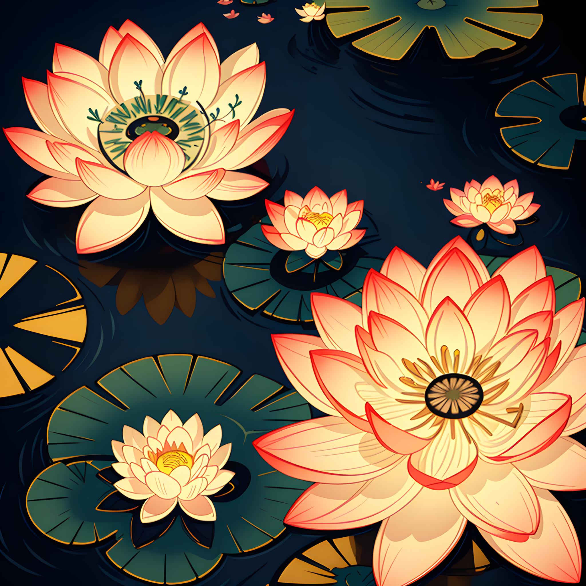 荷花-抽象风格cg图案,时尚古典结合 荷花  抽象风格 完整图案 色彩