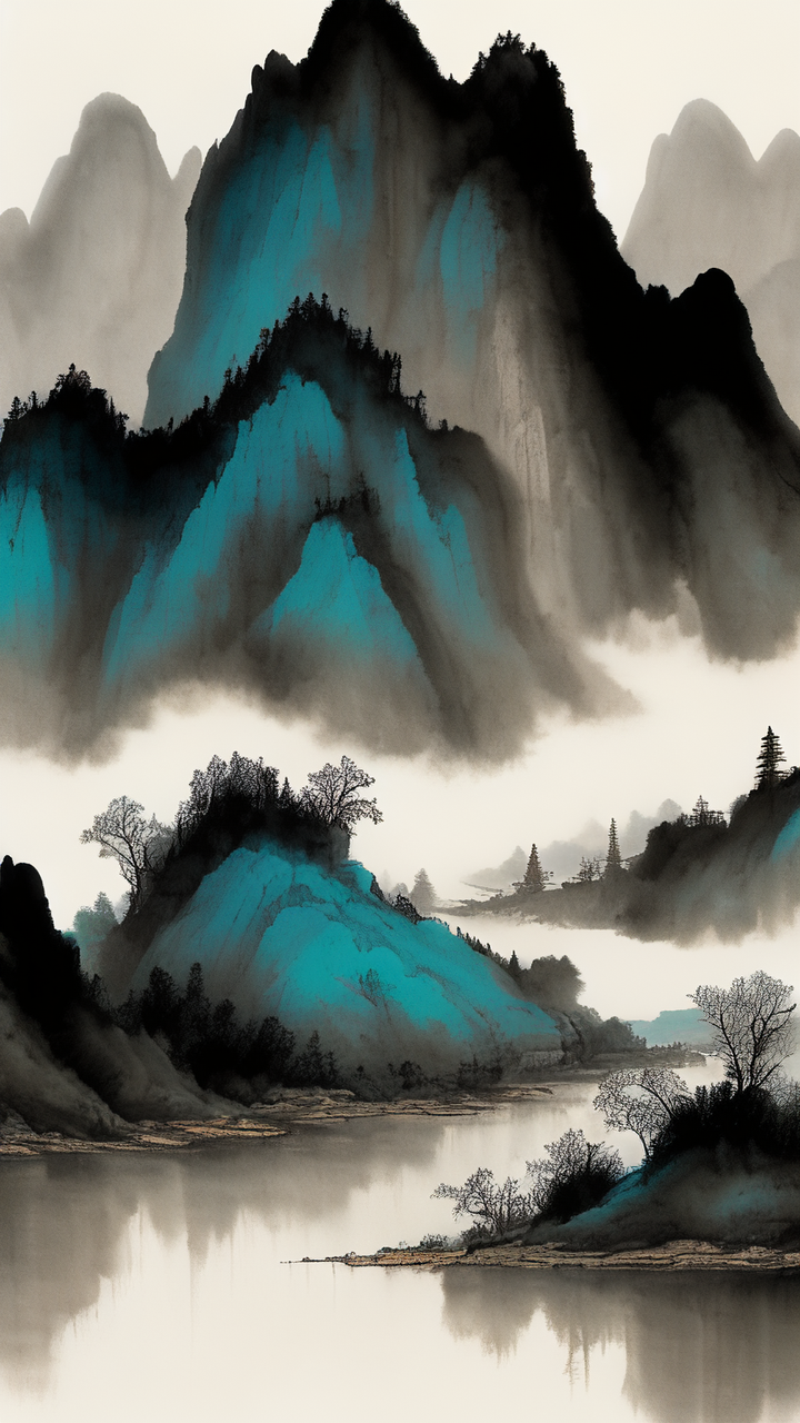 水墨画,精致,青绿山水 水墨画,精致,青绿山水