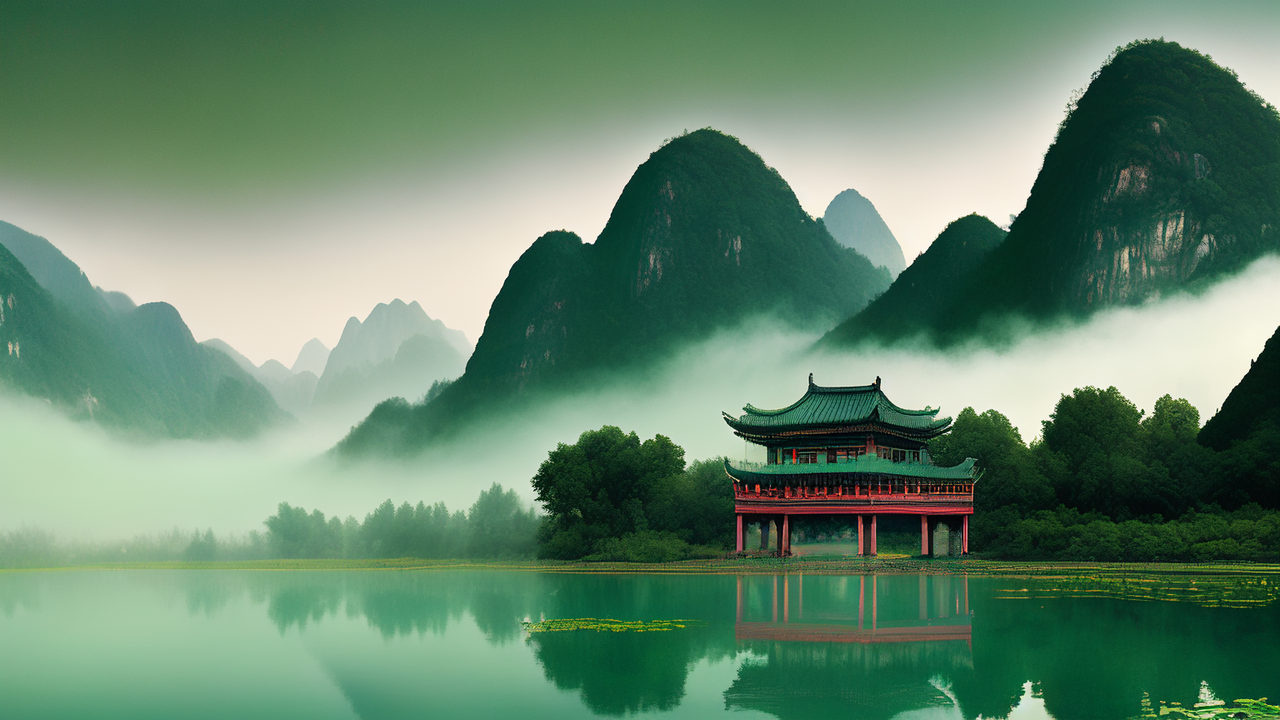 青山绿水绕小桥,炊烟袅袅似轻烟. 湖畔荷花婀娜艳,人间仙境在眼前.