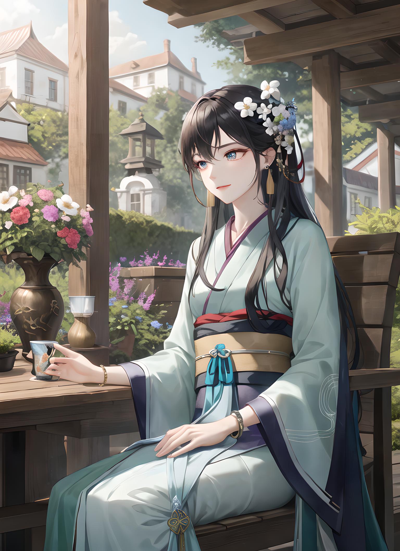 在二次元世界中,古装女子如梦幻般绽放