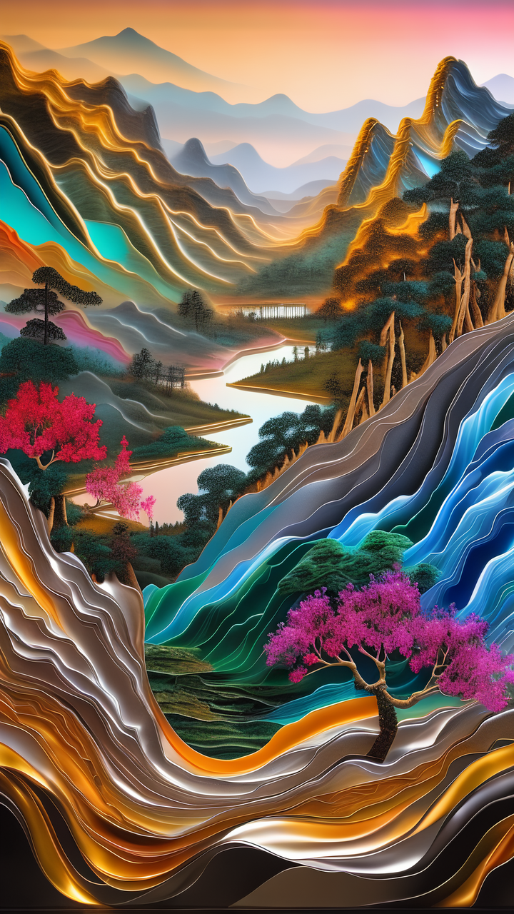 色彩艳丽,高清,细节刻画 哇塞,想象一下那五彩斑斓的流动金属光泽