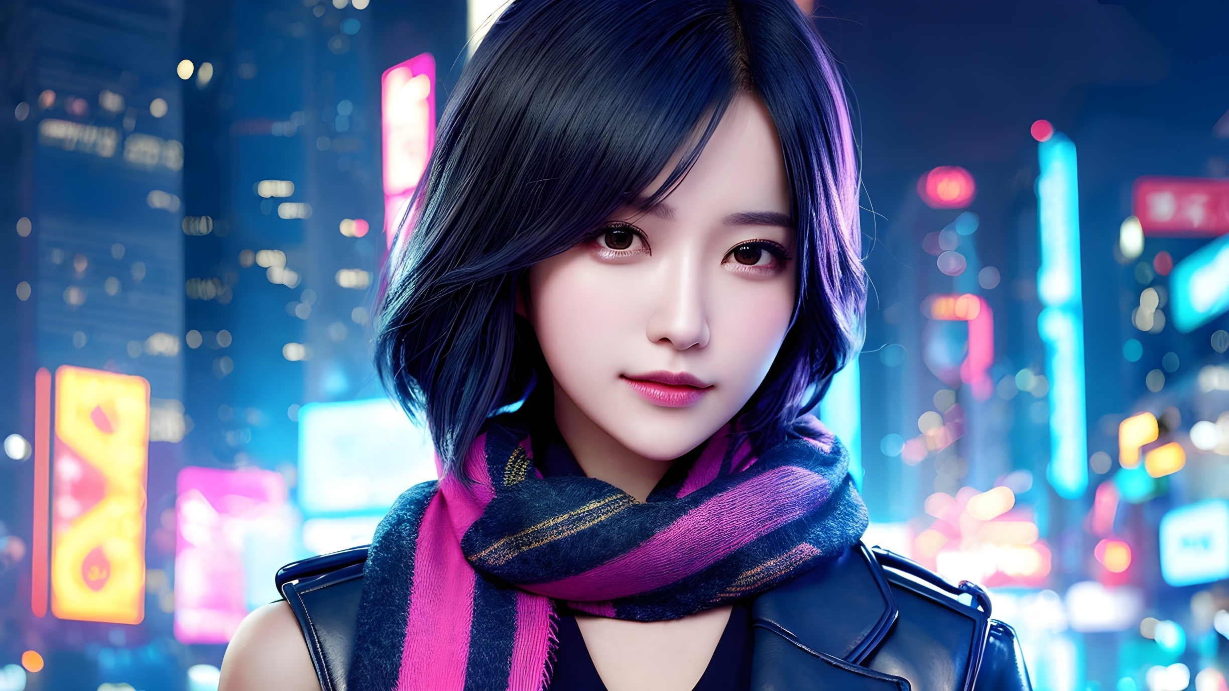 赛博朋克之夜——围巾女孩的优雅身影08 在赛博朋克城市里的一夜