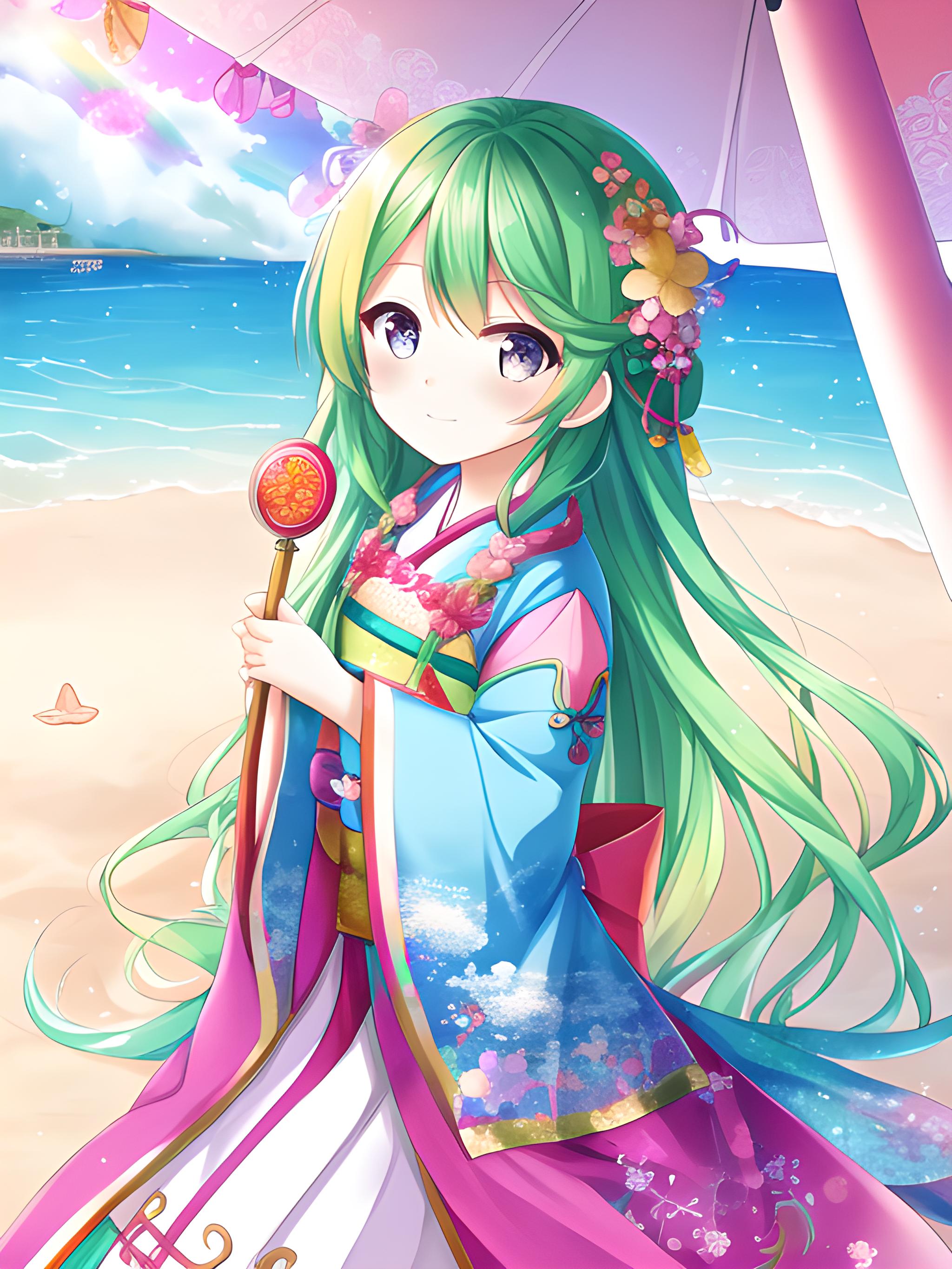 二次元虹彩妹妹 #动漫壁纸##二次元##ai绘画# 夏天的清凉搭配雨后彩虹