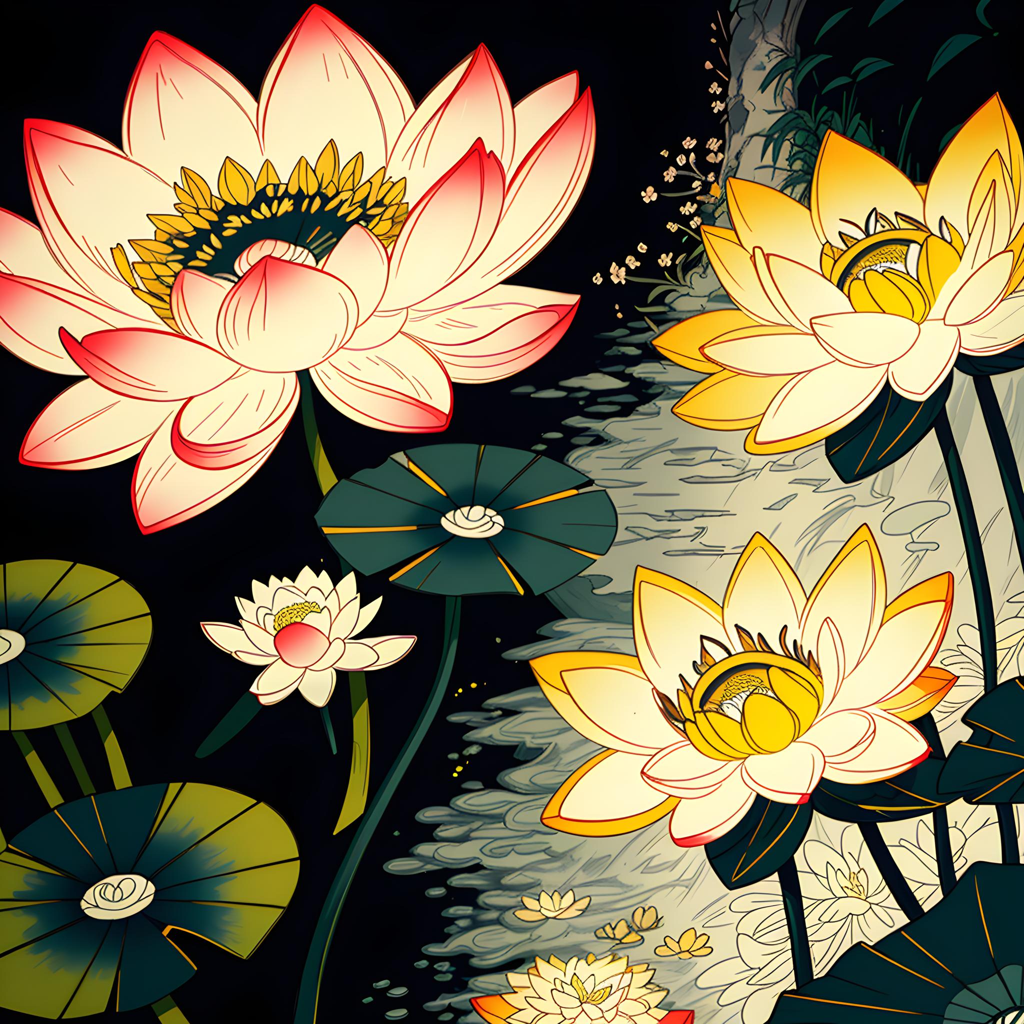 荷花-抽象风格cg图案,时尚古典结合 荷花  抽象风格 完整图案 色彩